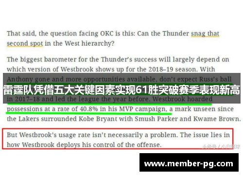 雷霆队凭借五大关键因素实现61胜突破赛季表现新高 雷霆队凭借五大关键因素实现61胜突破赛季表现新高